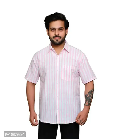 RAI's Men's Regular Fit Half Sleeves Stripped Khadi Cotton Shirt (Pink)-thumb0