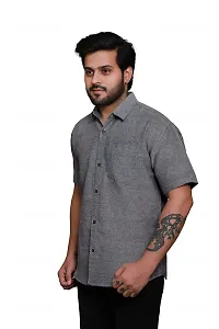 RAI's Men's Regular Fit Half Sleeves Plain Khadi Cotton Shirt (42, Grey)-thumb2