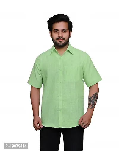 RAI's Men's Regular Fit Half Sleeves Light Self Khadi Cotton Shirt (40, Light Green)