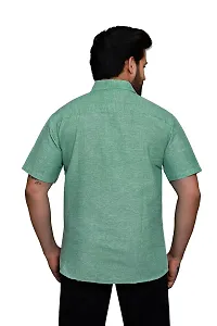 RAI's Men's Regular Fit Half Sleeves Plain Khadi Cotton Shirt (40, Light Green)-thumb1