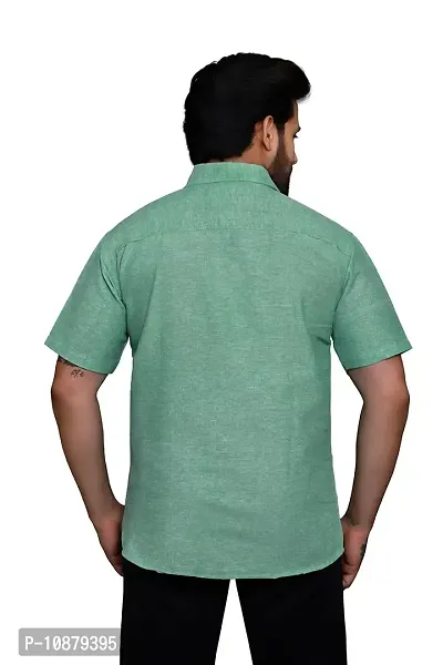 RAI's Men's Regular Fit Half Sleeves Plain Khadi Cotton Shirt (40, Light Green)-thumb2