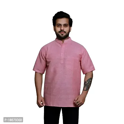 RAI's Men's Regular Half Sleeve Plain Khadi Cotton Ethnic Wear Short Kurta (40, Pink)-thumb0