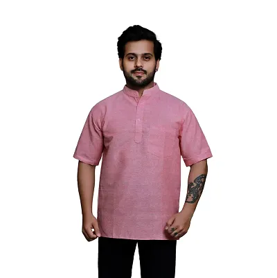 RAI's Men's Regular Half Sleeve Plain Khadi Cotton Ethnic Wear Short Kurta