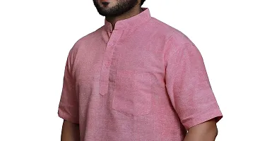 RAI's Men's Regular Half Sleeve Plain Khadi Cotton Ethnic Wear Short Kurta (40, Pink)-thumb3