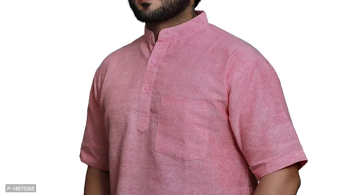 RAI's Men's Regular Half Sleeve Plain Khadi Cotton Ethnic Wear Short Kurta (40, Pink)-thumb4