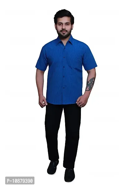 RAI's Men's Regular Fit Half Sleeves Black Lining Khadi Cotton Shirt (42, Royal Blue)-thumb5