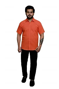 RAI's Men's Regular Fit Half Sleeves Khadi Cotton Shirt (44, Orange)-thumb4