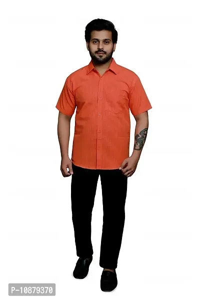 RAI's Men's Regular Fit Half Sleeves Khadi Cotton Shirt (44, Orange)-thumb5