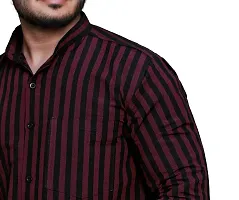 RAI's Men's Full Sleeves Mandarin Collar Striped Khadi Cotton Shirt (40, Black)-thumb3