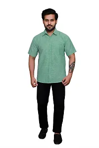 RAI's Men's Regular Fit Half Sleeves Plain Khadi Cotton Shirt (40, Light Green)-thumb4