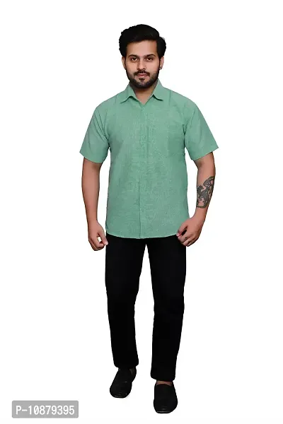 RAI's Men's Regular Fit Half Sleeves Plain Khadi Cotton Shirt (40, Light Green)-thumb5