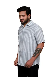 RAI's Men's Regular Fit Half Sleeves Stripped Khadi Cotton Shirt (Grey)-thumb2