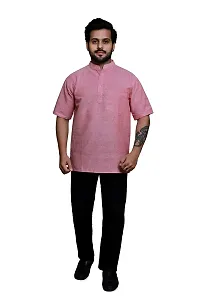 RAI's Men's Regular Half Sleeve Plain Khadi Cotton Ethnic Wear Short Kurta (40, Pink)-thumb4