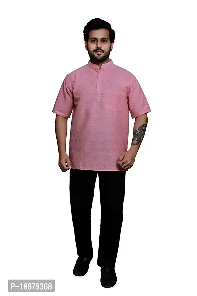 RAI's Men's Regular Half Sleeve Plain Khadi Cotton Ethnic Wear Short Kurta (40, Pink)-thumb5