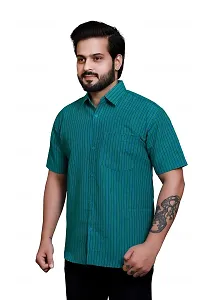 RAI's Men's Regular Fit Half Sleeves Gold Lining Khadi Cotton Shirt (40, Sea Green)-thumb2