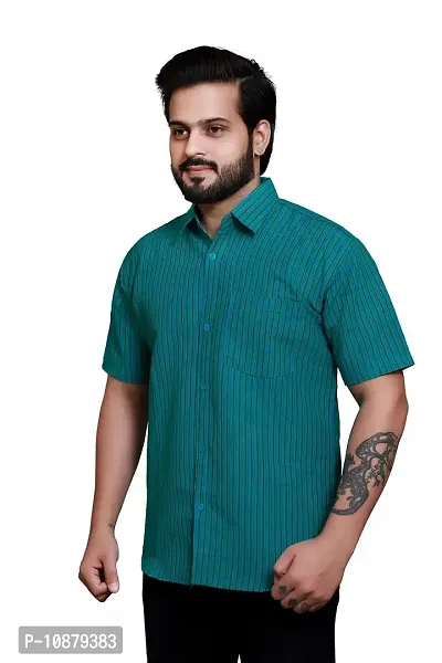 RAI's Men's Regular Fit Half Sleeves Gold Lining Khadi Cotton Shirt (40, Sea Green)-thumb3