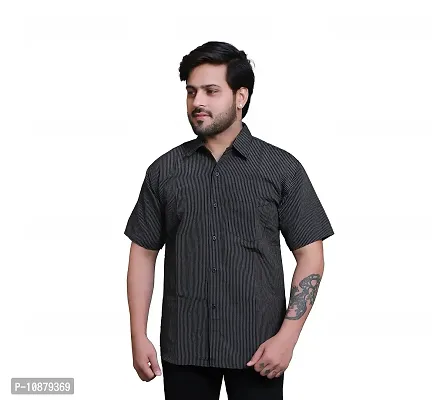 RAI's Men's Regular Fit Half Sleeves Black Lining Khadi Cotton Shirt (40, Black)-thumb0