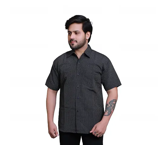 RAI's Men's Regular Fit Half Sleeves Black Lining Khadi Cotton Shirt