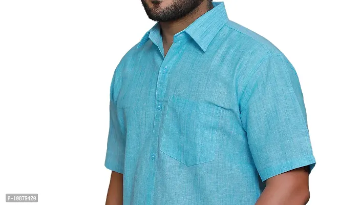 RAI's Men's Regular Fit Half Sleeves Light Self Khadi Cotton Shirt (42, Blue)-thumb4