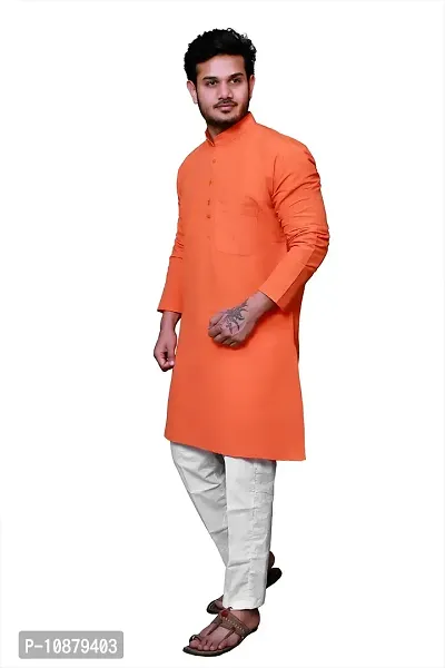 RAI's Men's Regular Solid Khadi Cotton Ethnic Wear Long Kurta (40, Orange)