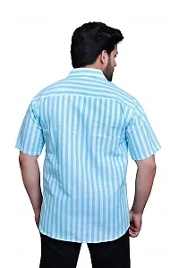RAI's Men's Regular Fit Half Sleeves Stripped Khadi Cotton Shirt (Light Blue)-thumb1