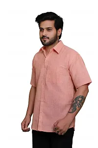 RAI's Men's Regular Fit Half Sleeves Light Self Khadi Cotton Shirt (44, Peach)-thumb2