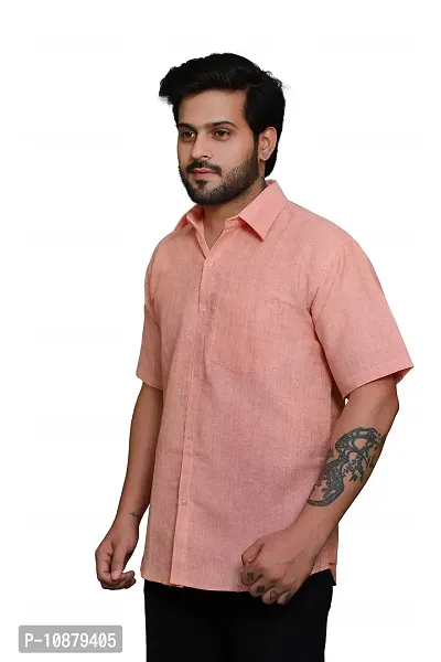 RAI's Men's Regular Fit Half Sleeves Light Self Khadi Cotton Shirt (44, Peach)-thumb3