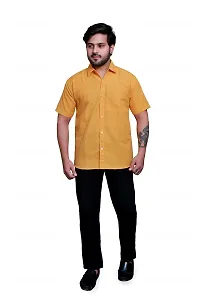 RAI's Men's Regular Fit Half Sleeves Khadi Cotton Shirt (40, Yellow)-thumb4