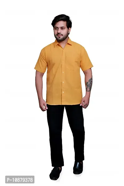 RAI's Men's Regular Fit Half Sleeves Khadi Cotton Shirt (40, Yellow)-thumb5