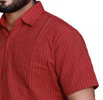 RAI's Men's Regular Fit Half Sleeves Gold Lining Khadi Cotton Shirt (42, Red)-thumb3