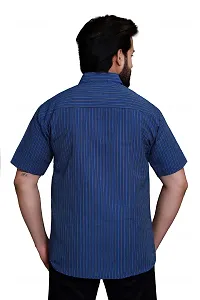 RAI's Men's Regular Fit Half Sleeves Gold Lining Khadi Cotton Shirt (44, Royal Blue)-thumb1