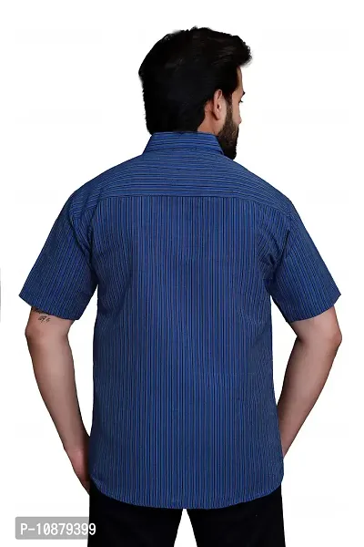 RAI's Men's Regular Fit Half Sleeves Gold Lining Khadi Cotton Shirt (44, Royal Blue)-thumb2