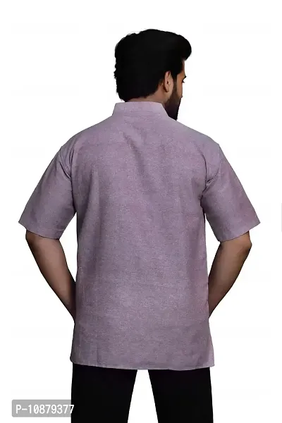 RAI's Men's Regular Half Sleeve Plain Khadi Cotton Ethnic Wear Short Kurta (40, Brown)-thumb2