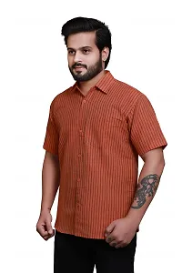 RAI's Men's Regular Fit Half Sleeves Gold Lining Khadi Cotton Shirt (40, Orange)-thumb2