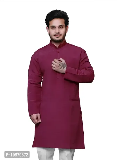 RAI's Men's Regular Solid Khadi Cotton Ethnic Wear Long Kurta (38, Purple)-thumb5