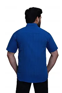 RAI's Men's Regular Fit Half Sleeves Black Lining Khadi Cotton Shirt (42, Royal Blue)-thumb1