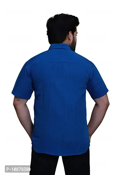 RAI's Men's Regular Fit Half Sleeves Black Lining Khadi Cotton Shirt (42, Royal Blue)-thumb2