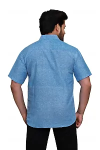 RAI's Men's Regular Fit Half Sleeves Plain Khadi Cotton Shirt (42, Blue)-thumb1