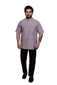 RAI's Men's Regular Half Sleeve Plain Khadi Cotton Ethnic Wear Short Kurta (40, Brown)-thumb4