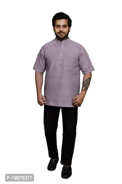 RAI's Men's Regular Half Sleeve Plain Khadi Cotton Ethnic Wear Short Kurta (40, Brown)-thumb5