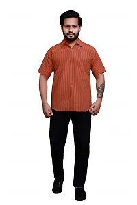 RAI's Men's Regular Fit Half Sleeves Gold Lining Khadi Cotton Shirt (40, Orange)-thumb4