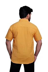 RAI's Men's Regular Fit Half Sleeves Khadi Cotton Shirt (40, Yellow)-thumb1