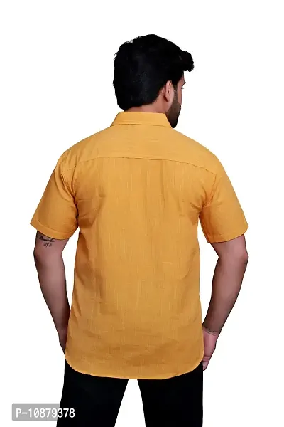 RAI's Men's Regular Fit Half Sleeves Khadi Cotton Shirt (40, Yellow)-thumb2