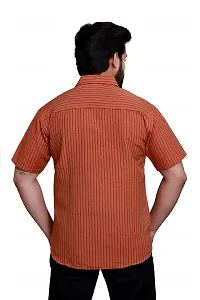 RAI's Men's Regular Fit Half Sleeves Gold Lining Khadi Cotton Shirt (40, Orange)-thumb1