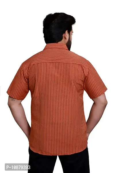 RAI's Men's Regular Fit Half Sleeves Gold Lining Khadi Cotton Shirt (40, Orange)-thumb2