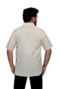 RAI's Men's Regular Fit Half Sleeves Stripped Khadi Cotton Shirt (Yellow)-thumb1