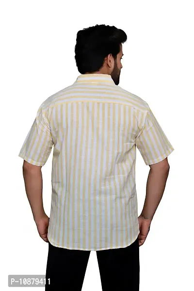 RAI's Men's Regular Fit Half Sleeves Stripped Khadi Cotton Shirt (Yellow)-thumb2