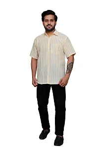 RAI's Men's Regular Fit Half Sleeves Stripped Khadi Cotton Shirt (Yellow)-thumb4