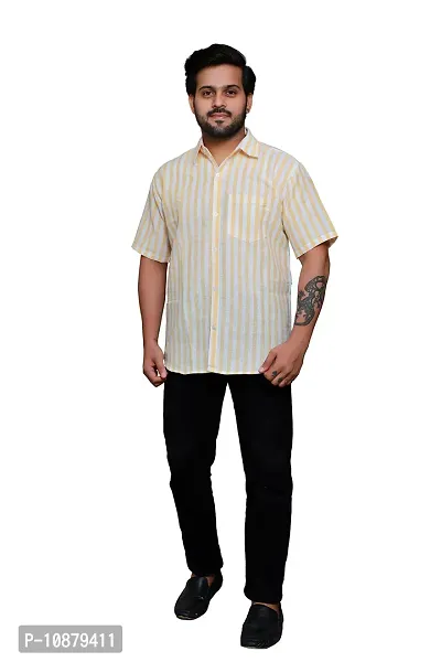 RAI's Men's Regular Fit Half Sleeves Stripped Khadi Cotton Shirt (Yellow)-thumb5