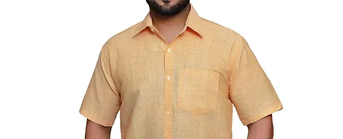 RAI's Men's Regular Fit Half Sleeves Light Self Khadi Cotton Shirt (44, Yellow)-thumb3